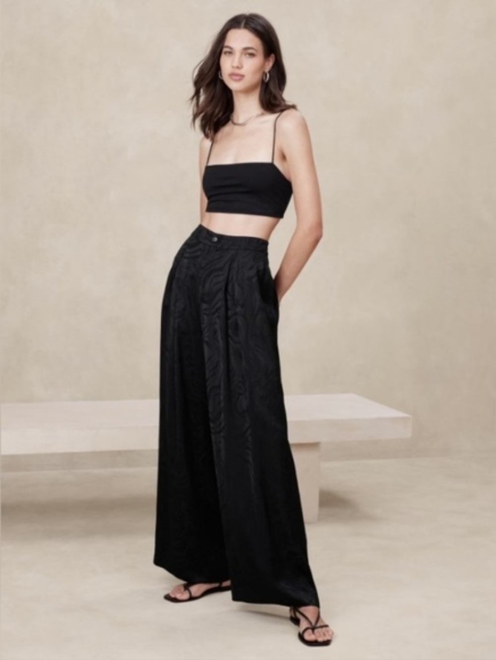 Banana Republic Jacquard Pleated Wide Leg Pants Black 4